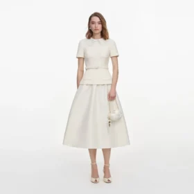 Cream Boucle Taffeta Midi Dress