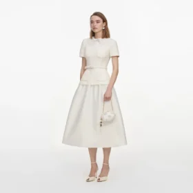Cream Boucle Taffeta Midi Dress