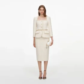 Cream Boucle Tailored Chain Midi Dress
