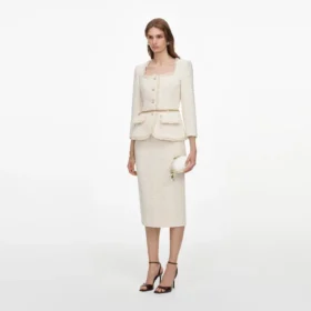 Cream Boucle Tailored Chain Midi Dress