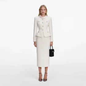 Cream Boucle Tailored Midi Dress
