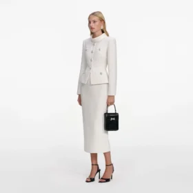 Cream Boucle Tailored Midi Dress