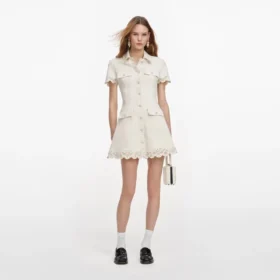 Cream Broderie Collared Denim Mini Dress
