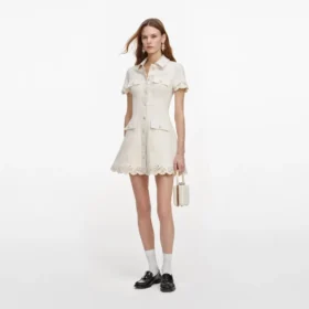 Cream Broderie Collared Denim Mini Dress