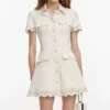 Cream Broderie Collared Denim Mini Dress Cream Broderie Collared Denim Mini Dress