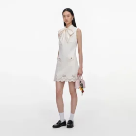 Cream Broderie Denim Mini Dress