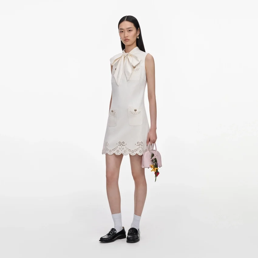 Cream Broderie Denim Mini Dress Cream Broderie Denim Mini Dress