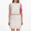 Cream Broderie Denim Mini Skirt