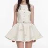 Cream Broderie Denim Sleeveless Mini Dress