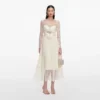 Cream Chiffon Lace Midi Dress