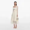 Cream Chiffon Lace Midi Dress