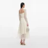 Cream Chiffon Lace Midi Dress