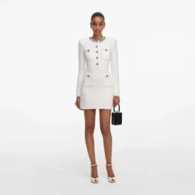 Cream Crystal Trim Knit Mini Dress