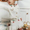Cream Denim Cherry Motif Jacket