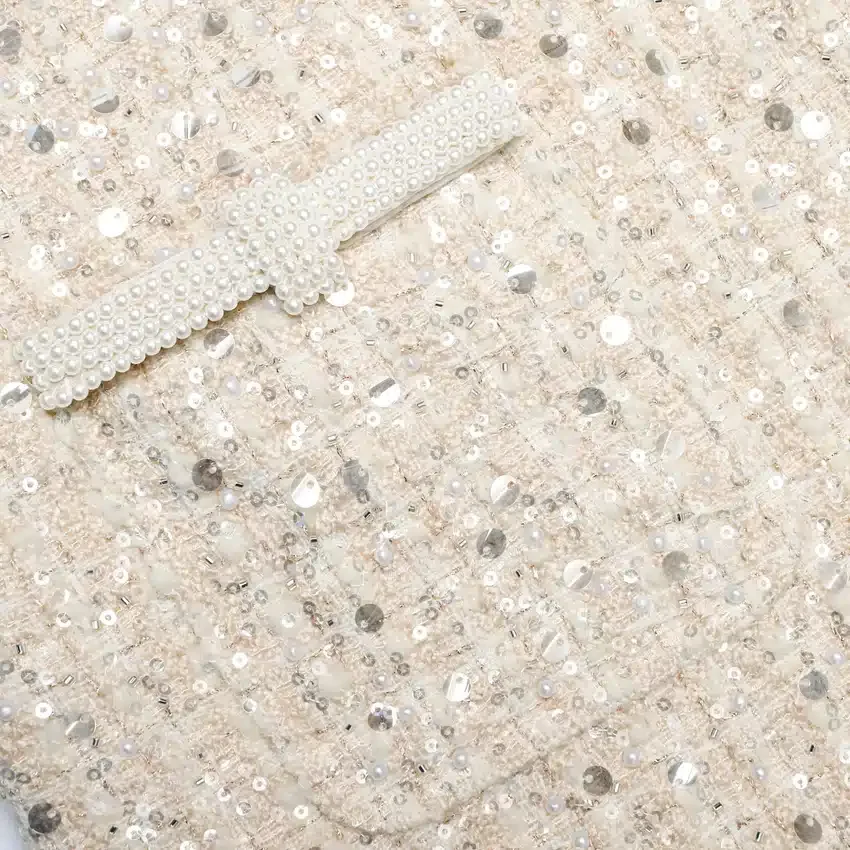 Cream Embellished Boucle Mini Dress Cream Embellished Boucle Mini Dress
