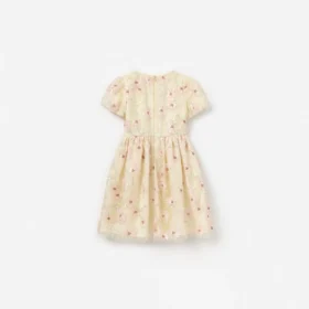 Cream Embellished Flower Tulle Dress