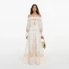 Cream Floral Organza Ruffle Maxi Dress