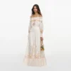 Cream Floral Organza Ruffle Maxi Dress
