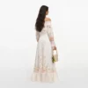 Cream Floral Organza Ruffle Maxi Dress