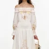 Cream Floral Organza Ruffle Maxi Dress