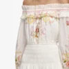 Cream Floral Organza Ruffle Maxi Dress