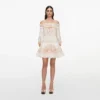 Cream Floral Organza Ruffle Mini Dress