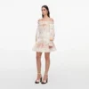 Cream Floral Organza Ruffle Mini Dress