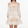 Cream Floral Organza Ruffle Mini Dress