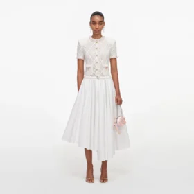 Cream Fringe Knit Cotton Midi Dress