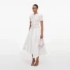 Cream Fringe Knit Cotton Midi Dress