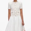 Cream Fringe Knit Cotton Midi Dress