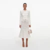 Cream Fringe Knit Midi Skirt