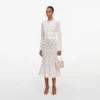 Cream Fringe Knit Midi Skirt