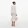 Cream Fringe Knit Midi Skirt