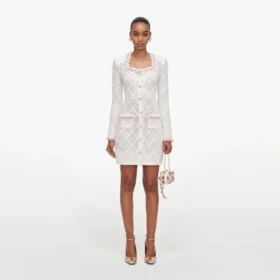 Cream Fringe Knit Mini Dress