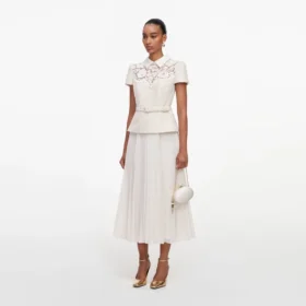 Cream Lace Boucle Midi Dress