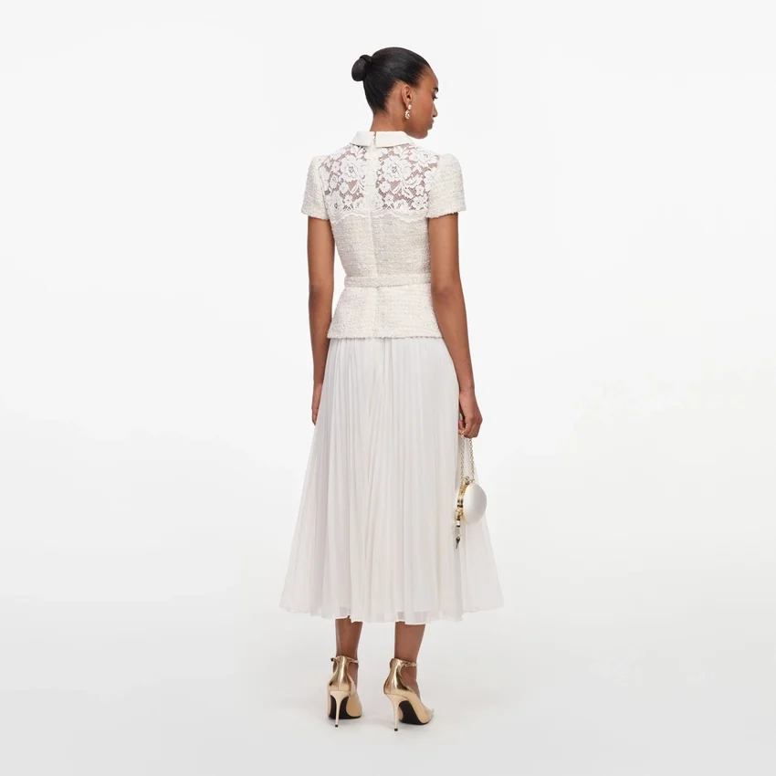 Cream Lace Boucle Midi Dress Cream Lace Boucle Midi Dress