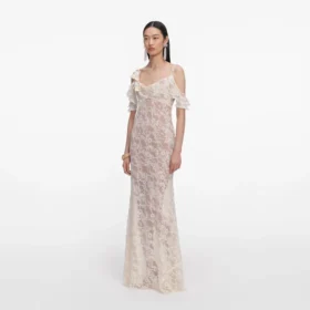Cream Lace Flower Maxi Dress