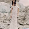 Cream Lace Flower Maxi Dress