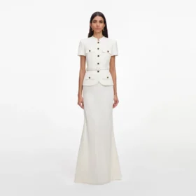 Cream Linen Blend Peplum Maxi Dress