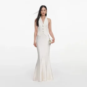 Cream Linen Blend Satin Maxi Dress