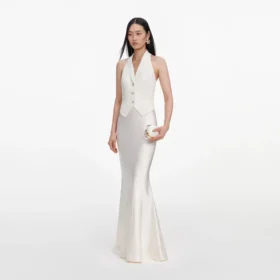 Cream Linen Blend Satin Maxi Dress
