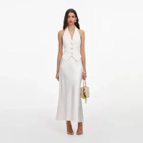 Cream Linen Blend Satin Midi Dress