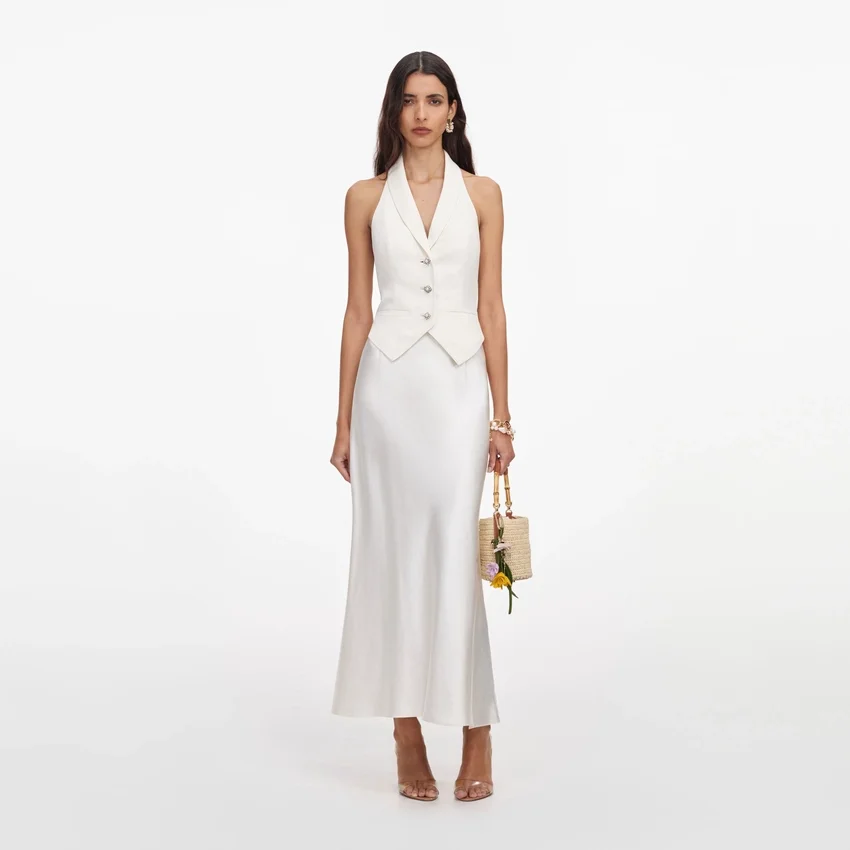Cream Linen Blend Satin Midi Dress Cream Linen Blend Satin Midi Dress