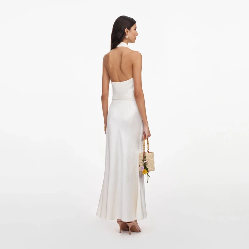 Cream Linen Blend Satin Midi Dress Cream Linen Blend Satin Midi Dress