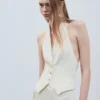 Cream Linen Blend Waistcoat