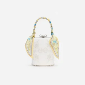 Cream Linen Yellow Floral Mini Bow Bag