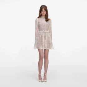 Cream Organza Lace Mini Dress