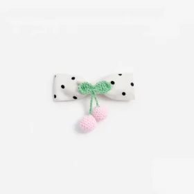 Cream Polka Dot Cherry Motif Hair Clip