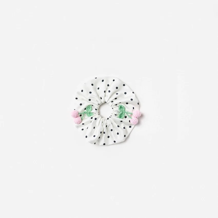 Cream Polka Dot Cherry Scrunchie Cream Polka Dot Cherry Scrunchie